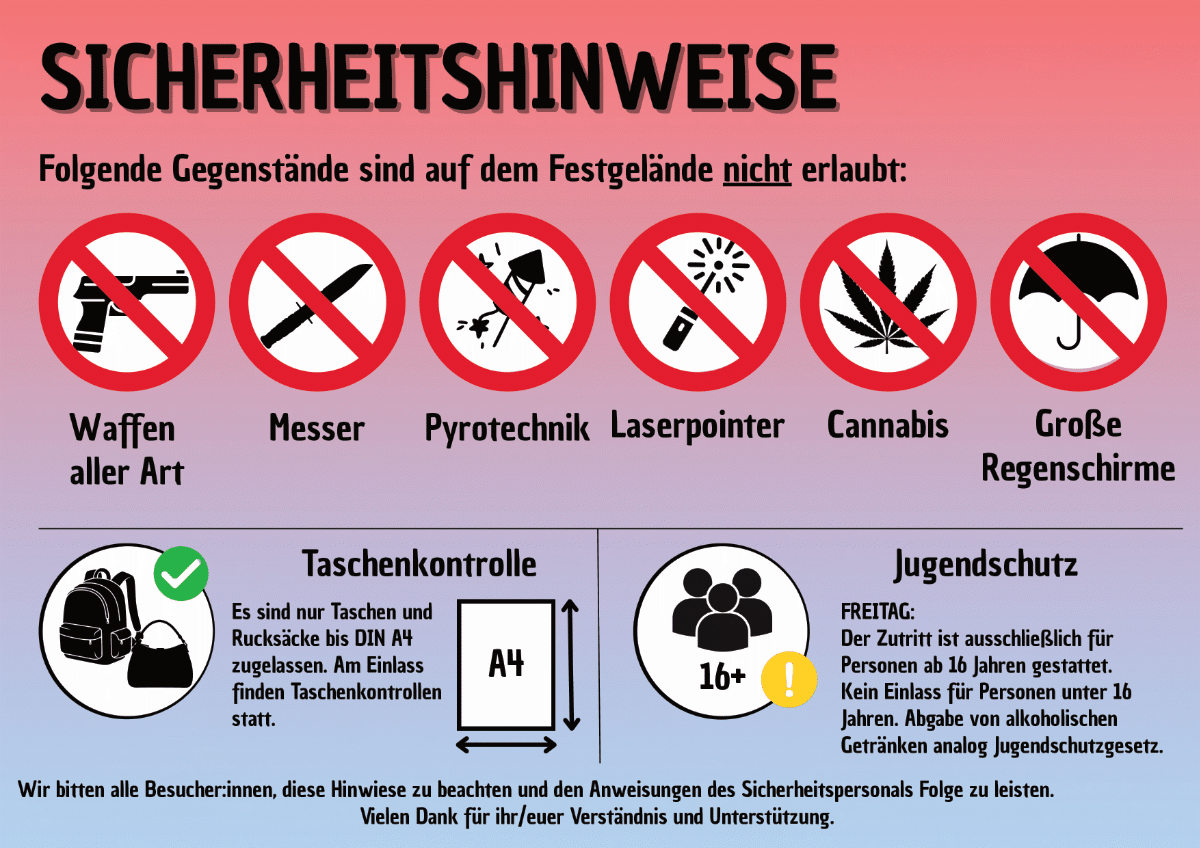 Sicherheitshinweise zum Jubiläumsfest